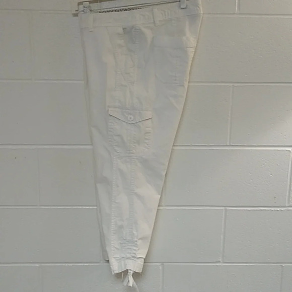 EDDIE BAUER WHITE COTTON STRETCH CARGO CROPPED PANTS DRAWSTRING LEG - Picture 8 of 8